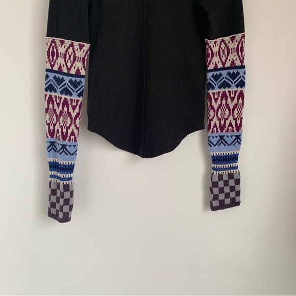 We The Free Mikah Layering Cuff Shirt Black Knit Sleeves - Picture 5 of 12